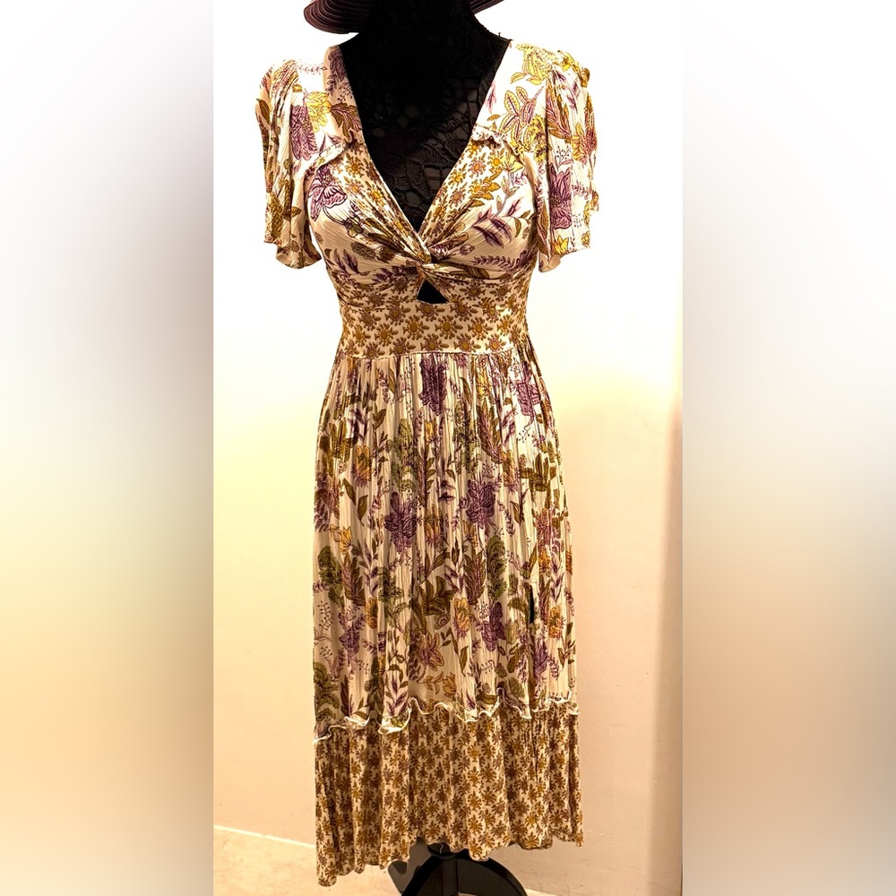 Angie Floral Midi Dress - Purple and Brown